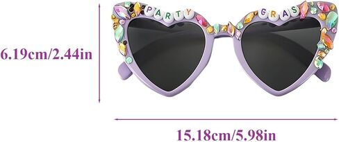 3 Pcs mardi gras Sunglasses for Women, Heart Shaped mardi gras Glasses with Beads in Purple, Yellow, Black, Carnival Party Accessories and Dress Up Supplies in Kuwait