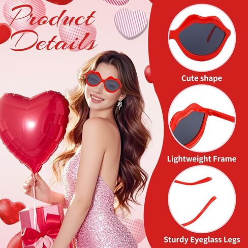 6pcs Funny Heart Shaped Sunglasses for Women - Ideal for Valentine's Day, Galentine Party & Daily Stylish Looks in Saudi Arabia