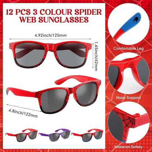 12 Pcs Spider Sunglasses Plastic Sunglasses for Spider Party Favors Goodie Bags Stuffers Birthday Gifts (Blue,Black,Purple) in Kuwait