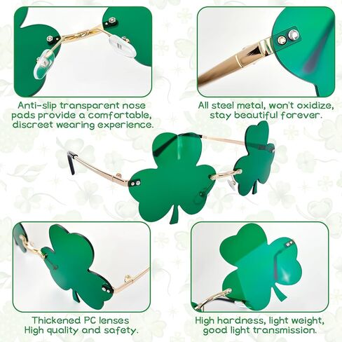 نظارات GUYI Shamrock الشمسية: نظارات يومية جديدة باللون الأخضر بأربع أوراق البرسيم سانت باتريك لأزياء الجني والحفلات in Kuwait