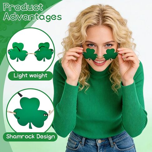نظارات GUYI Shamrock الشمسية: نظارات يومية جديدة باللون الأخضر بأربع أوراق البرسيم سانت باتريك لأزياء الجني والحفلات in Kuwait
