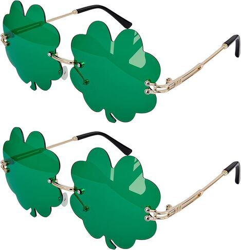 نظارات GUYI Shamrock الشمسية: نظارات يومية جديدة باللون الأخضر بأربع أوراق البرسيم سانت باتريك لأزياء الجني والحفلات in Kuwait