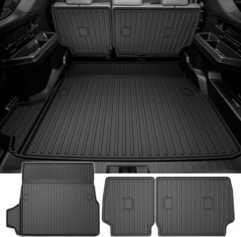 AOMSAZTO Cargo Mat متوافق مع 2024 2025 2026 Toyota Grand Highlander: بطانة البضائع مع مسند الظهر حصيرة 2 في 1 - حصيرة صندوق السيارة TPE لجميع الأحوال الجوية لملحقات Grand Highlander (غير مناسبة Highlander) in Kuwait