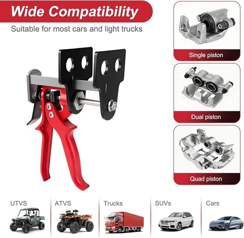 أداة ضغط فرجار الفرامل، أداة فرجار فرامل 4 مكبس لفرجار مكبس فردي/توأم/رباعي، موزع وسادة الفرامل 29100 متوافق مع معظم السيارات والشاحنات الخفيفة (أحمر) in Kuwait
