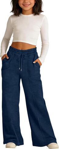 Baggy Sweatpants for Girls Wide Leg Elastic High Waist Sweat Pant Drawstring Athletic Open Bottom Trousers 3-13years in Saudi Arabia