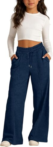 Baggy Sweatpants for Girls Wide Leg Elastic High Waist Sweat Pant Drawstring Athletic Open Bottom Trousers 3-13years in Saudi Arabia