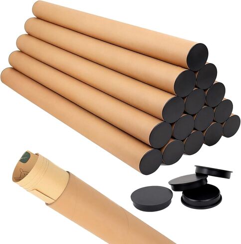 15 قطعة من أنابيب الشحن كرافت مع أغطية، وأنابيب ملصقات من الورق المقوى مقاس 2 × 12 بوصة لشحن وتخزين المستندات والأعمال الفنية in Kuwait