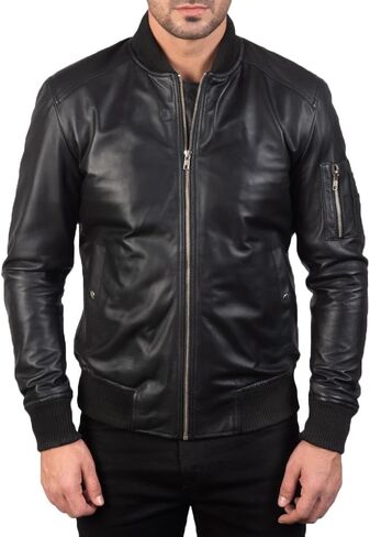 Men's Lightweight Bomber Varsity Casual Leather Jacket - 100% Full Grain Genuine Lambskin Leather Jacket for Men in Saudi Arabia