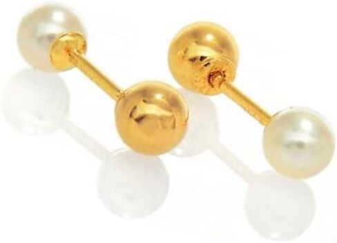 JewelStop 14K الذهب الأصفر اللؤلؤ المستزرع القابل للعكس 4 مم أقراط على الوجهين in Saudi Arabia