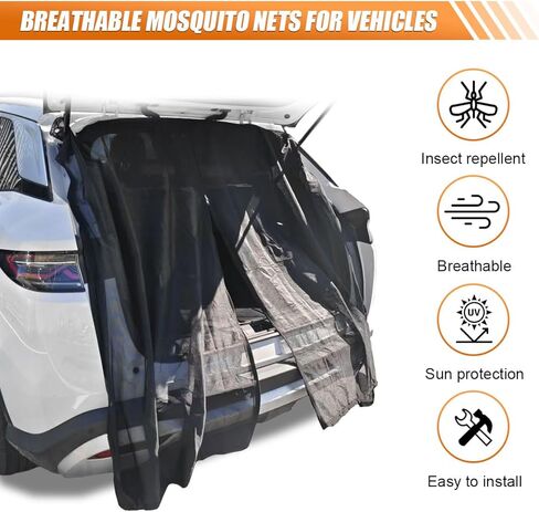 Car Tailgate Mesh Screen, 72"x 58.5" Magnetic Car Net for SUV Camping, UV & Bug Protection, Breathable Auto Gate Hatch Sunshade Net, Universal Camping Accessoires for SUV, MPV, Hatchback in Saudi Arabia