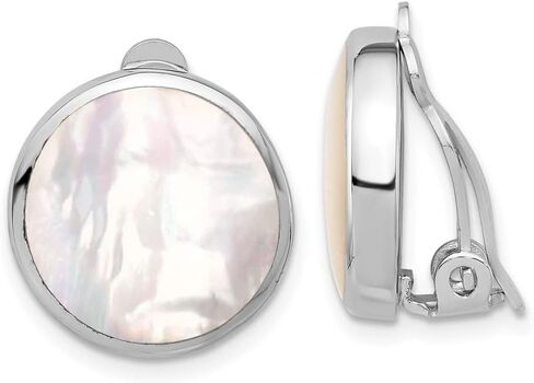أقراط Diamond2Deal من الفضة الإسترليني والروديوم والصدف دائرية غير مثقوبة (L- 0.61 بوصة، W- 0.6 بوصة) in Saudi Arabia