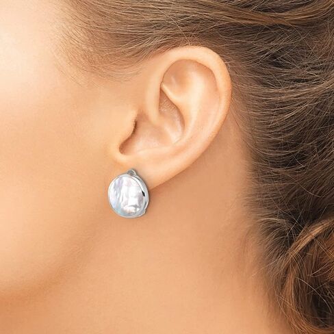 أقراط Diamond2Deal من الفضة الإسترليني والروديوم والصدف دائرية غير مثقوبة (L- 0.61 بوصة، W- 0.6 بوصة) in Saudi Arabia