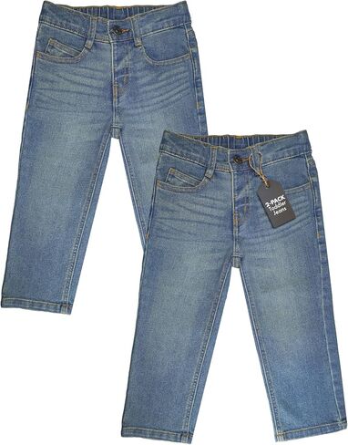 Wrangler Toddler Jeans - 2-Pack Pull-On Denim Boys Jeans w/Soft, Stretchy Fabric - Adjustable Waistband, Casual Fit, Durable in Kuwait