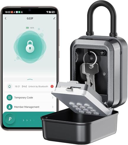 Smart Key Lock Box - Bluetooth APP(Tuya APP) Control & PIN Code, IP65 Weatherproof Wall Mounted Lock Box for Airbnb, Realtor, Home Office, Holds 5 Keys+3 Access Cards in Kuwait