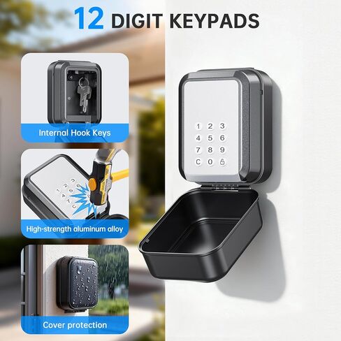 Smart Key Lock Box - Bluetooth APP(Tuya APP) Control & PIN Code, IP65 Weatherproof Wall Mounted Lock Box for Airbnb, Realtor, Home Office, Holds 5 Keys+3 Access Cards in Kuwait