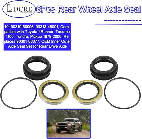 6 قطع طقم ختم محور العجلة الخلفية 90310-50006، 90313-48001، متوافق مع Toyota 4Runner، Tacoma، T100، Tundra، Pickup 1979-2006، يستبدل 90301-88077، مجموعة ختم المحور الخارجي الداخلي OEM لمحور المحرك الخلفي in Kuwait