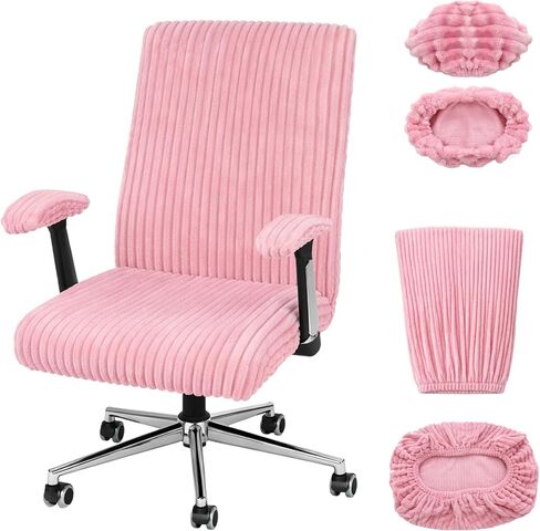 Tegeme Set of 4 Faux Fur Office Chair Covers Set with Armrest Covers, Pink Computer Universal Stretchable Chair Seat Protector Washable Jacquard Computer Seat Slipcovers for Home Office in Saudi Arabia