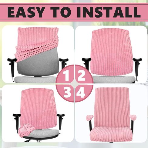 Tegeme Set of 4 Faux Fur Office Chair Covers Set with Armrest Covers, Pink Computer Universal Stretchable Chair Seat Protector Washable Jacquard Computer Seat Slipcovers for Home Office in Saudi Arabia