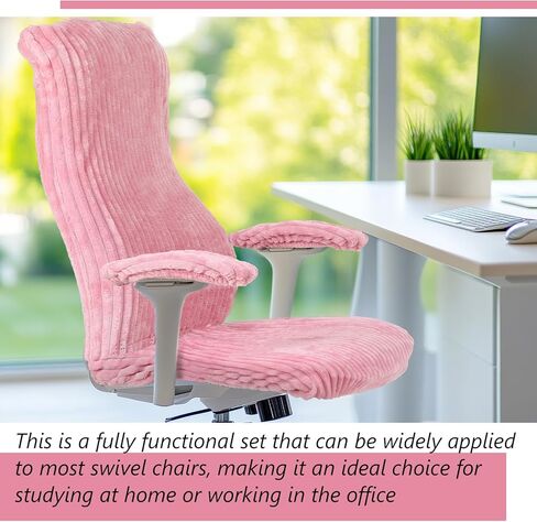 Tegeme Set of 4 Faux Fur Office Chair Covers Set with Armrest Covers, Pink Computer Universal Stretchable Chair Seat Protector Washable Jacquard Computer Seat Slipcovers for Home Office in Saudi Arabia