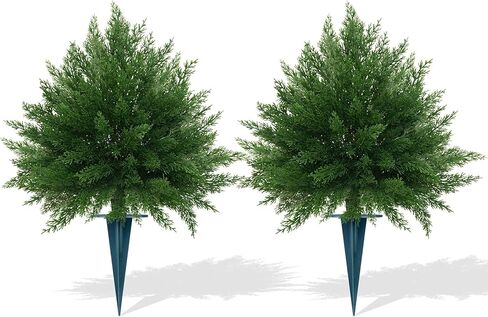 Artificial Fern Topiary Ball with Ground Spike, Set of 2 Faux Boston Fern Plants Shrub, Fake UV Resistant Evergreen Bushes for Porch Garden Indoor Outdoor Decor in Kuwait