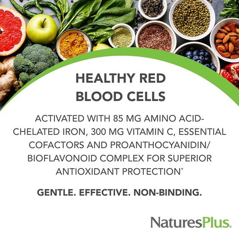 NaturesPlus Hema-Plex Iron - 60 Fast-Acting Capsules - 85 mg Elemental Iron + Vitamin C & Bioflavonoids for Healthy Red Blood Cells - Vegan, Gluten Free - 30 Servings in Saudi Arabia
