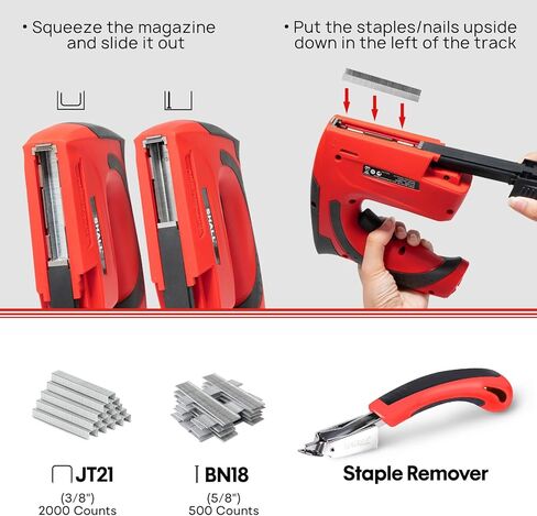 SHALL Electric Staple Gun, 2 in 1 Cordless Upholstery Stapler Nail Gun for Wood, 4V Rechargeable Brad Nailer Kit w/ 2500 Staples Nails, Staple Remover & Fast Charger for Crafts, DIY, Decoration in Saudi Arabia