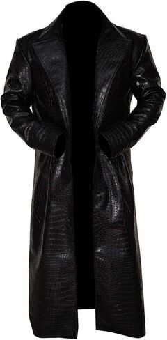 Black Leather Trench Coat - Men’s Genuine Vintage Lambskin Leather Full Length Classic Long Duster Overcoat in Saudi Arabia