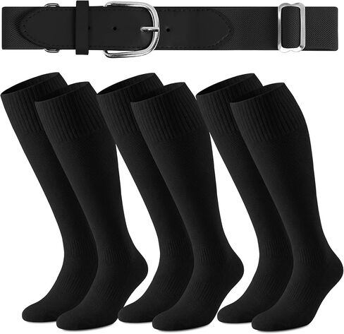 Cooraby 3 Pairs Youth Baseball Socks and Belt Combo Adjustable Softball Football Socks and Baseball Belts for Boys Girls in Saudi Arabia