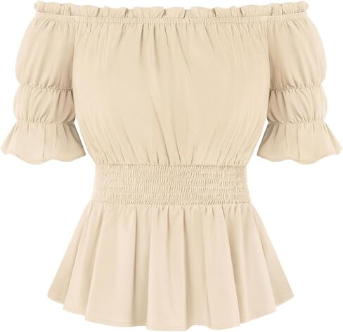 SCARLET DARKNESS Renaissance Pirate Shirt Women Summer Off Shoulder Tops Short Sleeve Peplum Peasant Blouses in Saudi Arabia