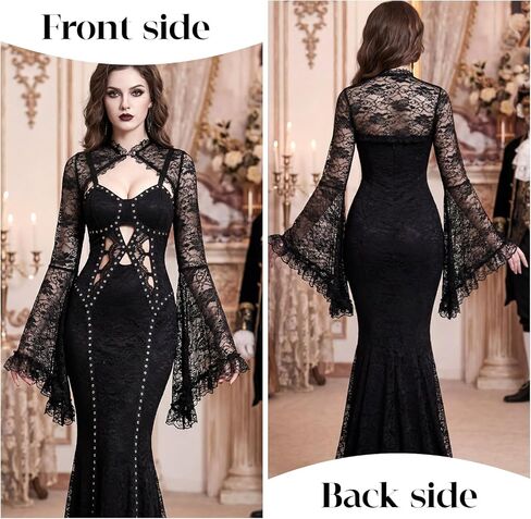 Bolero Shrug Top Trad Black Victorian Sleeves Sheer Mesh Cover Up Top for Vampire Cosplay Masquerade Carnival Party in Kuwait