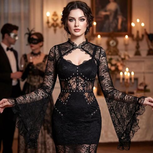 Bolero Shrug Top Trad Black Victorian Sleeves Sheer Mesh Cover Up Top for Vampire Cosplay Masquerade Carnival Party in Kuwait
