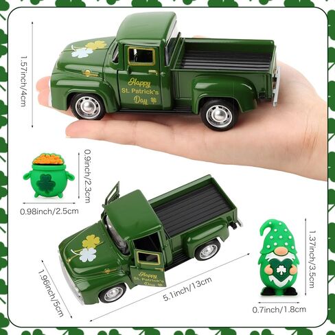 Hxezoc St Patricks Day Shamrock Truck Decor Green Vintage Metal Truck Spring Farmhouse Tabletop Mantle Decoration for Home Kitchen Office St Patricks Day Theme Party Supplies in Saudi Arabia