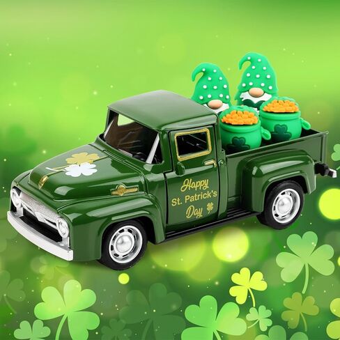 Hxezoc St Patricks Day Shamrock Truck Decor Green Vintage Metal Truck Spring Farmhouse Tabletop Mantle Decoration for Home Kitchen Office St Patricks Day Theme Party Supplies in Saudi Arabia