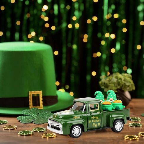 Hxezoc St Patricks Day Shamrock Truck Decor Green Vintage Metal Truck Spring Farmhouse Tabletop Mantle Decoration for Home Kitchen Office St Patricks Day Theme Party Supplies in Saudi Arabia