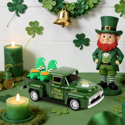 Hxezoc St Patricks Day Shamrock Truck Decor Green Vintage Metal Truck Spring Farmhouse Tabletop Mantle Decoration for Home Kitchen Office St Patricks Day Theme Party Supplies in Saudi Arabia