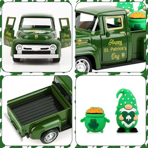 Hxezoc St Patricks Day Shamrock Truck Decor Green Vintage Metal Truck Spring Farmhouse Tabletop Mantle Decoration for Home Kitchen Office St Patricks Day Theme Party Supplies in Saudi Arabia