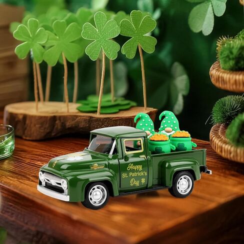 Hxezoc St Patricks Day Shamrock Truck Decor Green Vintage Metal Truck Spring Farmhouse Tabletop Mantle Decoration for Home Kitchen Office St Patricks Day Theme Party Supplies in Saudi Arabia