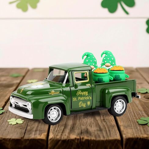 Hxezoc St Patricks Day Shamrock Truck Decor Green Vintage Metal Truck Spring Farmhouse Tabletop Mantle Decoration for Home Kitchen Office St Patricks Day Theme Party Supplies in Saudi Arabia