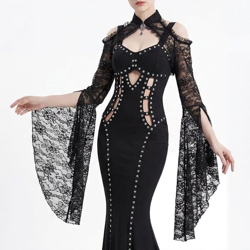 Bolero Shrug Top Trad Black Victorian Sleeves Sheer Mesh Cover Up Top for Vampire Cosplay Masquerade Carnival Party in Kuwait