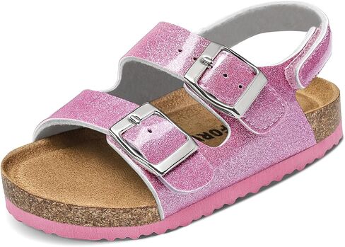 صنادل K KomForme للأطفال الصغار للأولاد والبنات من الفلين مع وسادة قدم مفتوحة عند الأصابع، صندل مريح بإبزيم مزدوج سهل الارتداء مع حزام خلفي قابل للتعديل in Kuwait