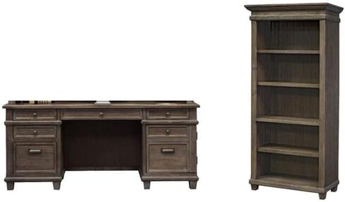 BOWERY HILL Set of 2 Credenza Office Desk Writing Table and Open Bookcase - Gray in Saudi Arabia