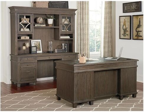 BOWERY HILL Set of 2 Credenza Office Desk Writing Table and Open Bookcase - Gray in Saudi Arabia