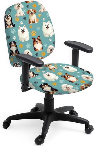 2pcs Cartoon Dog Computer Office Chair Covers Pet Rotating Chair Slipcovers Stretchable Washable Anti-Dust Chairs Protective Slipcover for Universal Desk Rotating Chair Computer Chairs in Saudi Arabia