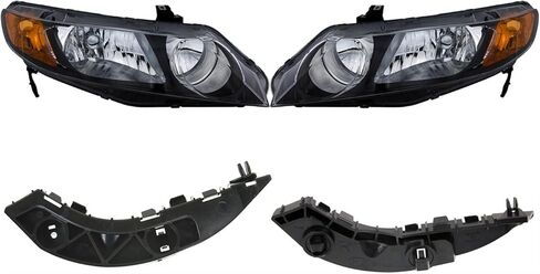 طقم مصابيح أمامية بديلة (يسار ويمين) يناسب Honda Civic Si Sedan 2007-2008 2.0L هالوجين in Kuwait