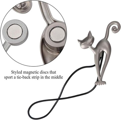 GLOGLOW Curtain Swag Holder Metal Cat Shape Magnetic Curtain Holders, Cotton Tieback Clips, Silver, 15.7 Inch, Easy Installation, 2 Pack Nan Daily Necessities in Saudi Arabia
