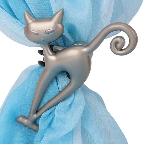 GLOGLOW Curtain Swag Holder Metal Cat Shape Magnetic Curtain Holders, Cotton Tieback Clips, Silver, 15.7 Inch, Easy Installation, 2 Pack Nan Daily Necessities in Saudi Arabia
