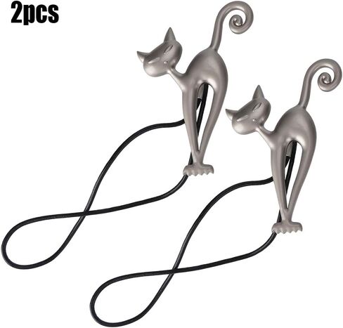 GLOGLOW Curtain Swag Holder Metal Cat Shape Magnetic Curtain Holders, Cotton Tieback Clips, Silver, 15.7 Inch, Easy Installation, 2 Pack Nan Daily Necessities in Saudi Arabia