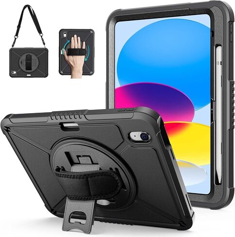 ZtotopCases for iPad (A16) 11th Generation 11 Inch 2025, iPad 10th Generation 10.9 inch 2022 with Screen Protector & 360° Rotate Hand Strap/Stand, Heavy Duty Case for iPad 11th 2025(A3354/A3355),Black in Saudi Arabia