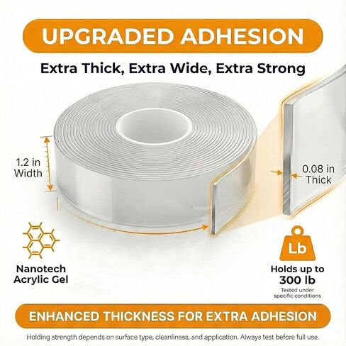 شريط Bekhic® مزدوج الجوانب شديد التحمل، شريط تثبيت شفاف نانو لاصق مزدوج الجوانب، شرائط لاصقة لتعليق الصور (9.85 قدم) in Kuwait