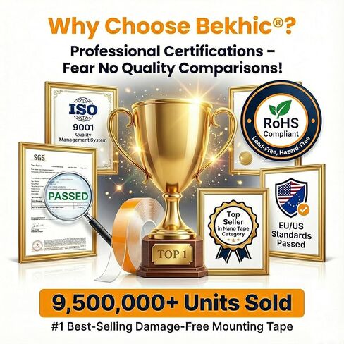 شريط Bekhic® مزدوج الجوانب شديد التحمل، شريط تثبيت شفاف نانو لاصق مزدوج الجوانب، شرائط لاصقة لتعليق الصور (9.85 قدم) in Kuwait